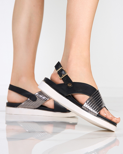 Sandale de dama negre cu centura argintie Gerii- Pantofi