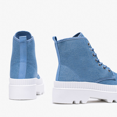 Botine dama cu toc plat Roulle albastre - pantofi