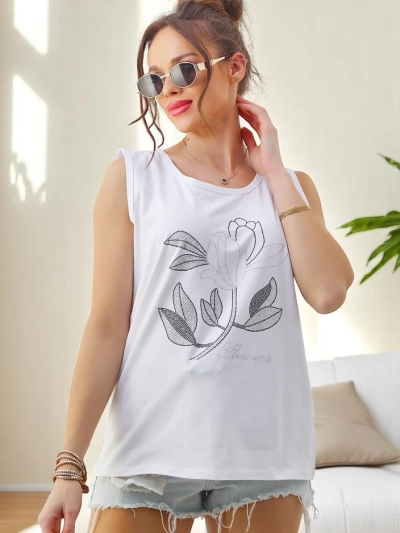 Royalfashion Top de damă din bumbac cu strasuri FLORI