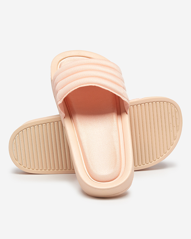 Papuci de damă cu dungi de culoare pudra Lenira - Încălțăminte