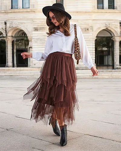 Fustă midi cu două straturi pentru femei de la Royalfashion