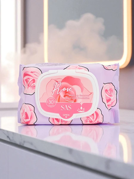 Șervețele umede pentru îndepărtarea machiajului cu trandafir, 30 buc.