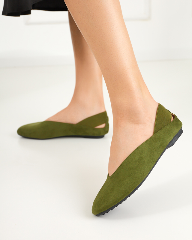 Balerini de damă verzi cu vârful pătrat Lojara - Încălțăminte