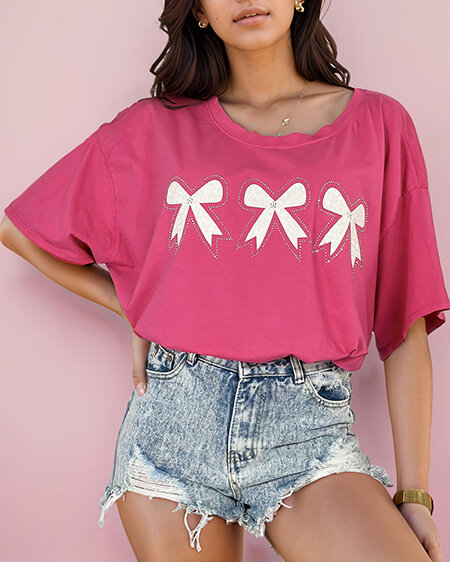 Royalfashion Tricou pentru femei cu plasture cu fundiță