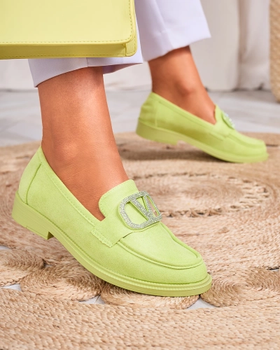 Royalfashion Mocasini de damă verde lime cu ornament Fogras