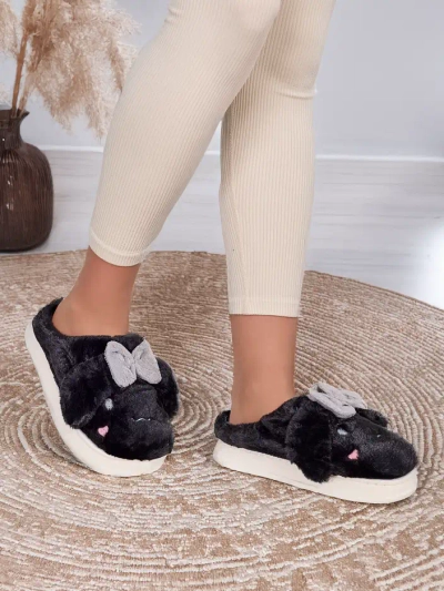 Papuci din blană pentru femei Royalfashion cu fundiță Savos