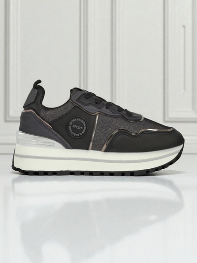 Callista Nero women's platform sneakers 4cm, ecological leather
