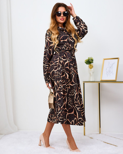 Royalfashion Rochie maxi pentru femei cu model negru și maro deschis