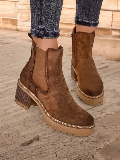 Cizme de damă până la glezna Royalfashion din eco-suede pe un toc Segori