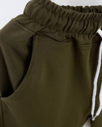 Pantaloni de trening de dama verde inchis cu patch colorat - Imbracaminte