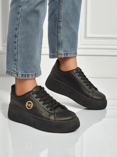 Sneakersy damskie platforma Perseida Royalfashion czarne skóra ekologiczna