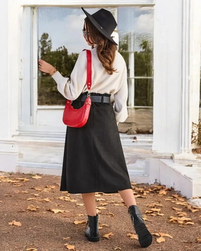 Fusta midi pentru femei Royalfashion a' la piele intoarsa