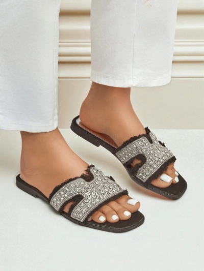 Royalfashion Sandale de damă cu pietre strălucitoare CrystalEase