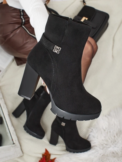 Botine de damă eco piele întoarsă cu toc gros Zavrina