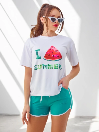 Royalfashion Set sportiv pentru femei cu tricou și pantaloni scurți Pepene