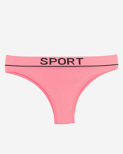 Chiloți roz de damă cu nervuri cu inscripții sportive - Lenjerie intimă