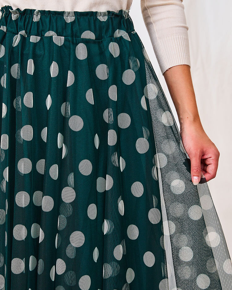 Royalfashion Fustă midi de damă verde închis cu două straturi