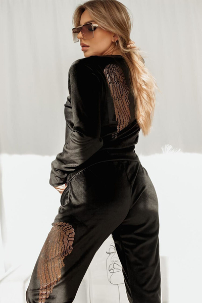 Royalfashion Set trening negru de catifea pentru femei