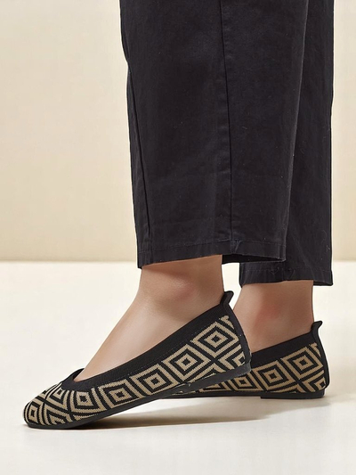 Royalfashion Balerine de damă din material textil cu imprimeu geometric Metric
