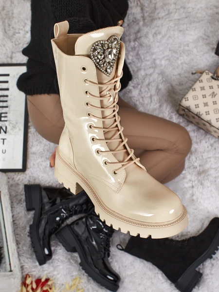 Botine Dama Flora Bej Strălucitoare Elegante de Toamnă