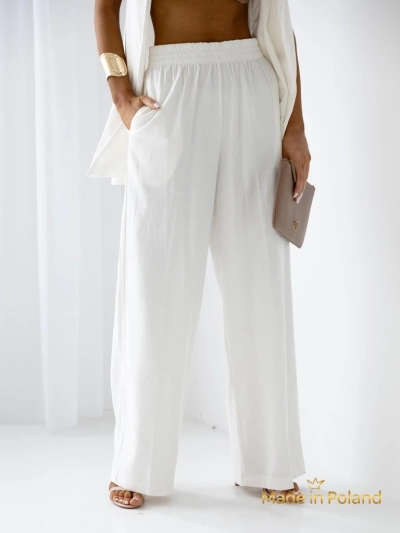 Pantaloni de damă Ecru Livia Palazzo – stil italian, țesătură de lux