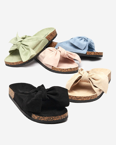 OUTLET Papuci de dama din piele ecologica roz deschis cu fundita Xeria - Incaltaminte