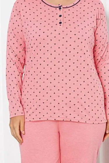 Royalfashion Set de pijamale din bumbac pentru femei, 2 piese, cu inimi MARIME MARE