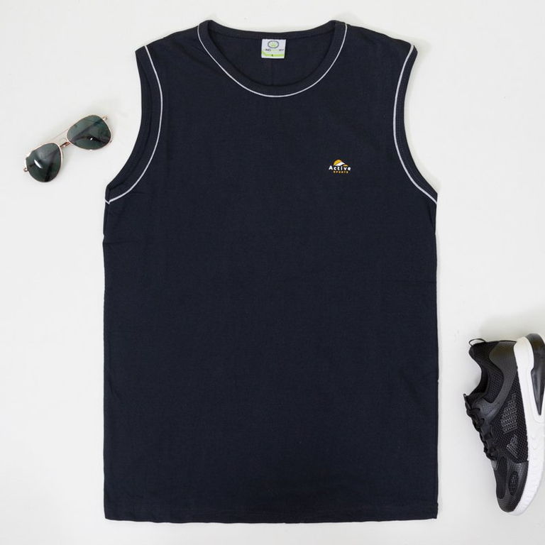 Cămașă fără mâneci pentru bărbați, din bumbac, bleumarin - Îmbrăcăminte