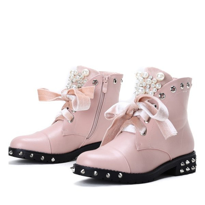 Różowe workery z perełkami i cyrkoniami Kim - Obuwie