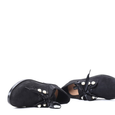 Czarne półbuty z perełkami Perle- Obuwie