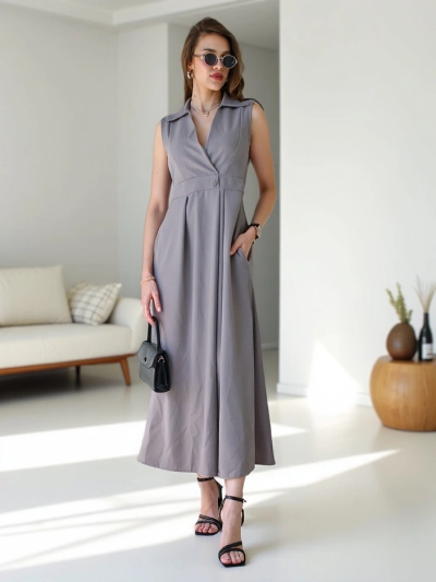Rochie fără mâneci pentru femei Royalfashion cu decolteu tip înfășurare Bizness