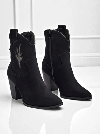 Botine cowboy de damă cu toc și inserții decorative Cendria