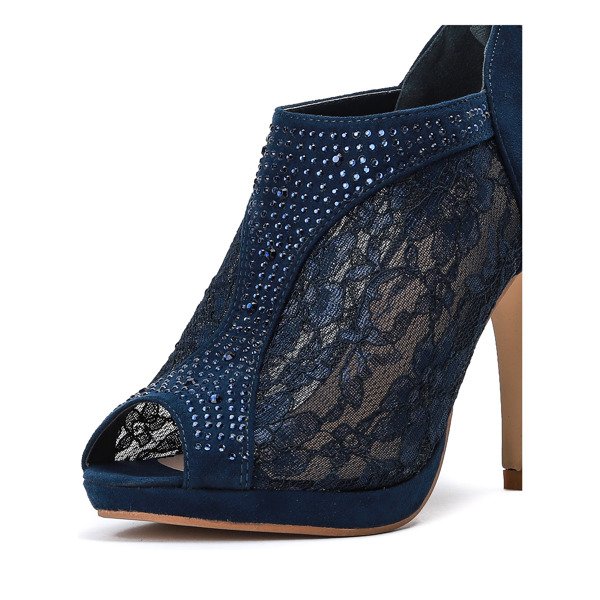 Granatowe botki na szpilce z odkrytym noskiem Sherley- Obuwie