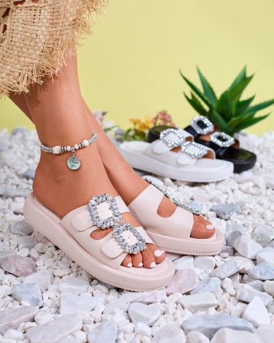 Papuci dama bej cu cristale Azazel - Incaltaminte