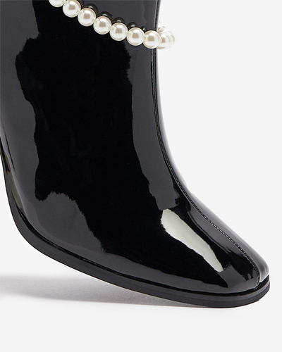 Cizme înalte stiletto de damă lăcuite negre Rassla- Footwear