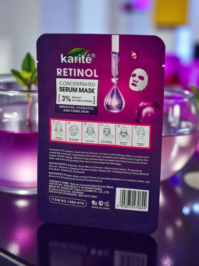 Masca de față tip șervețel cu ser cu retinol - regenerează și netezește intens pielea