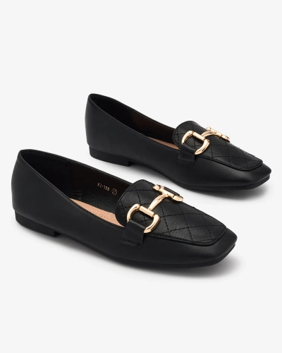 Royalfashion Mocasini matlasați negri pentru femei cu ornament auriu Wetifa