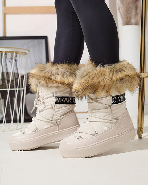 Cizme de zăpadă pentru femei bej cu blană Lilitsa- Footwear