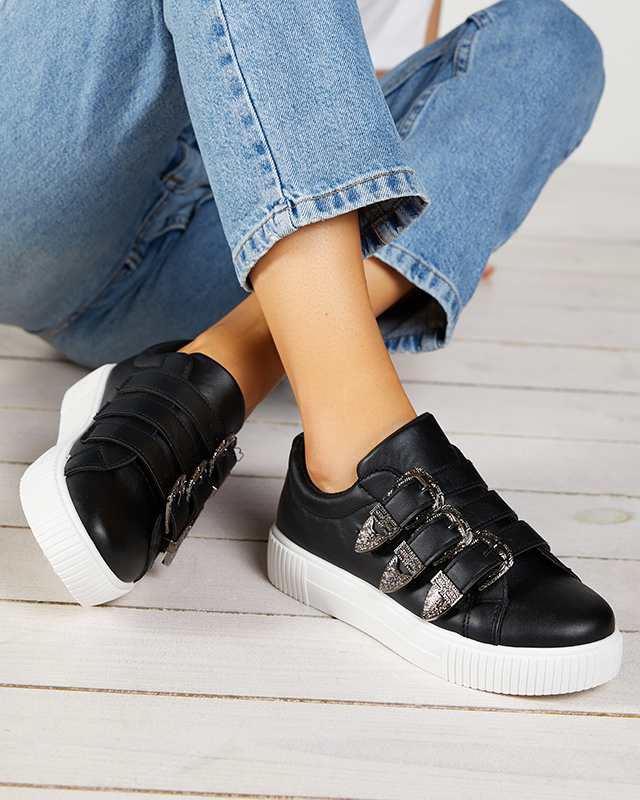 Pantofi sport de damă negri din piele ecologică Puvo- încălțăminte