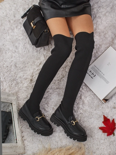 Cizme lungi de damă, slip-on, cu ornament Novera