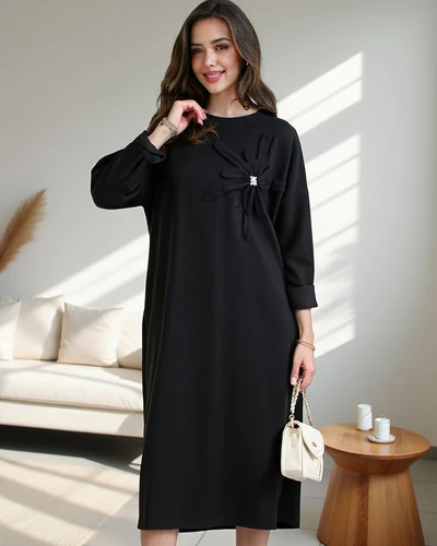 Royalfashion Rochie midi pentru femei, din material oversized cu floare