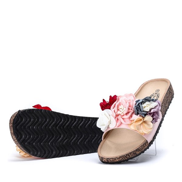 Różowe klapki z ozdobnymi kwiatkami Vilena - Obuwie