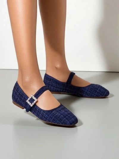 Pantofi ballet pentru femei Royalfashion cu carouri, cu cataramă și curea Riffos