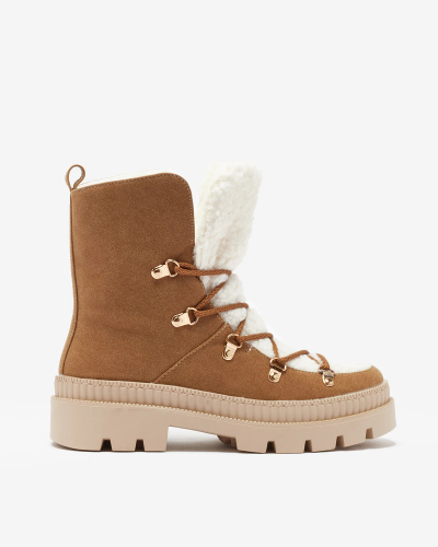 Royalfashion Cizme de vânătoare izolate de damă cu piele de oaie, de culoare camel Lery Walk