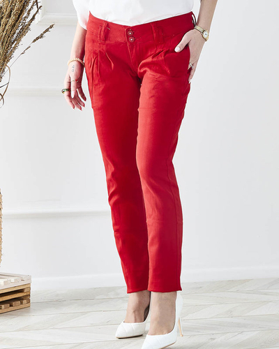 Pantaloni de damă, roșii, cu talie joasă - Îmbrăcăminte