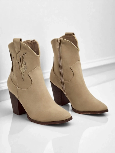 Botine cowboy de damă cu toc și inserții decorative Cendria