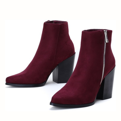 Bordowe botki na słupku Charlene - Obuwie