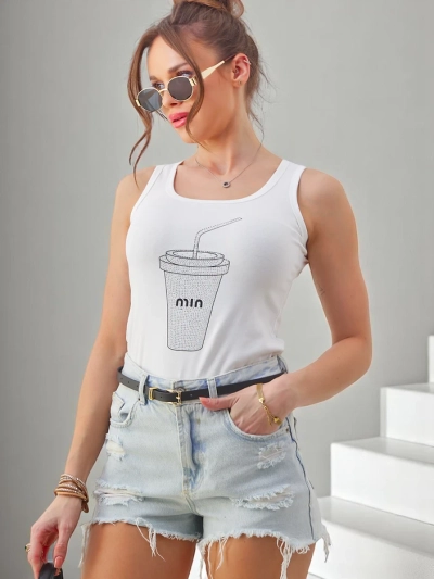 Top de damă din bumbac Royalfashion, cu un cupaj decorat cu cristale.