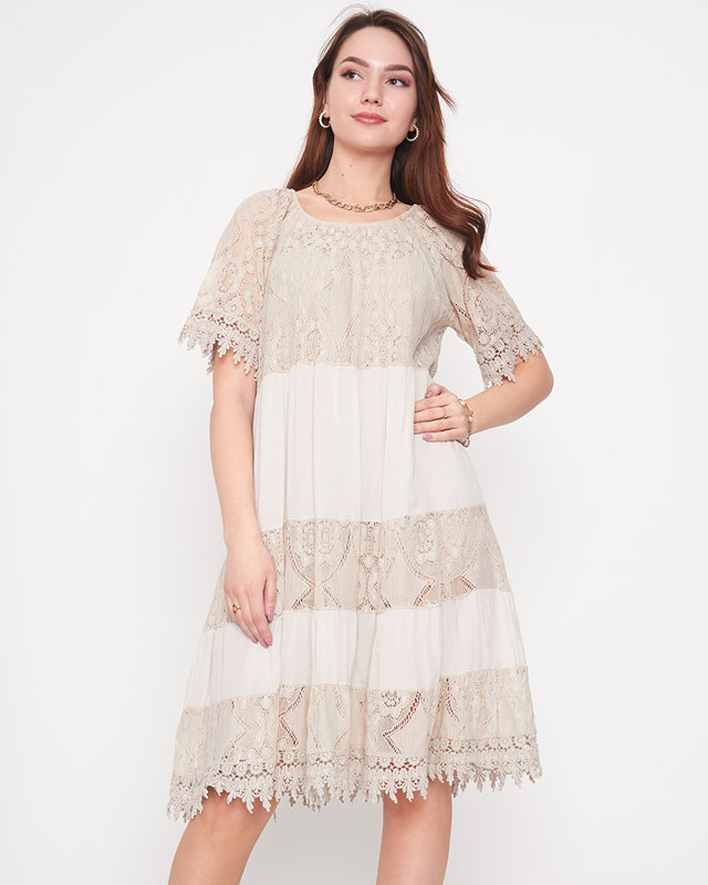 Rochie de dama gri-bej cu dantela - Imbracaminte