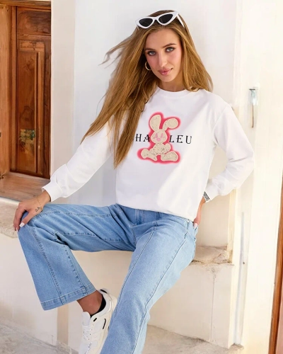Royalfashion Hanorac cu imprimeu subțire din bumbac pentru femei